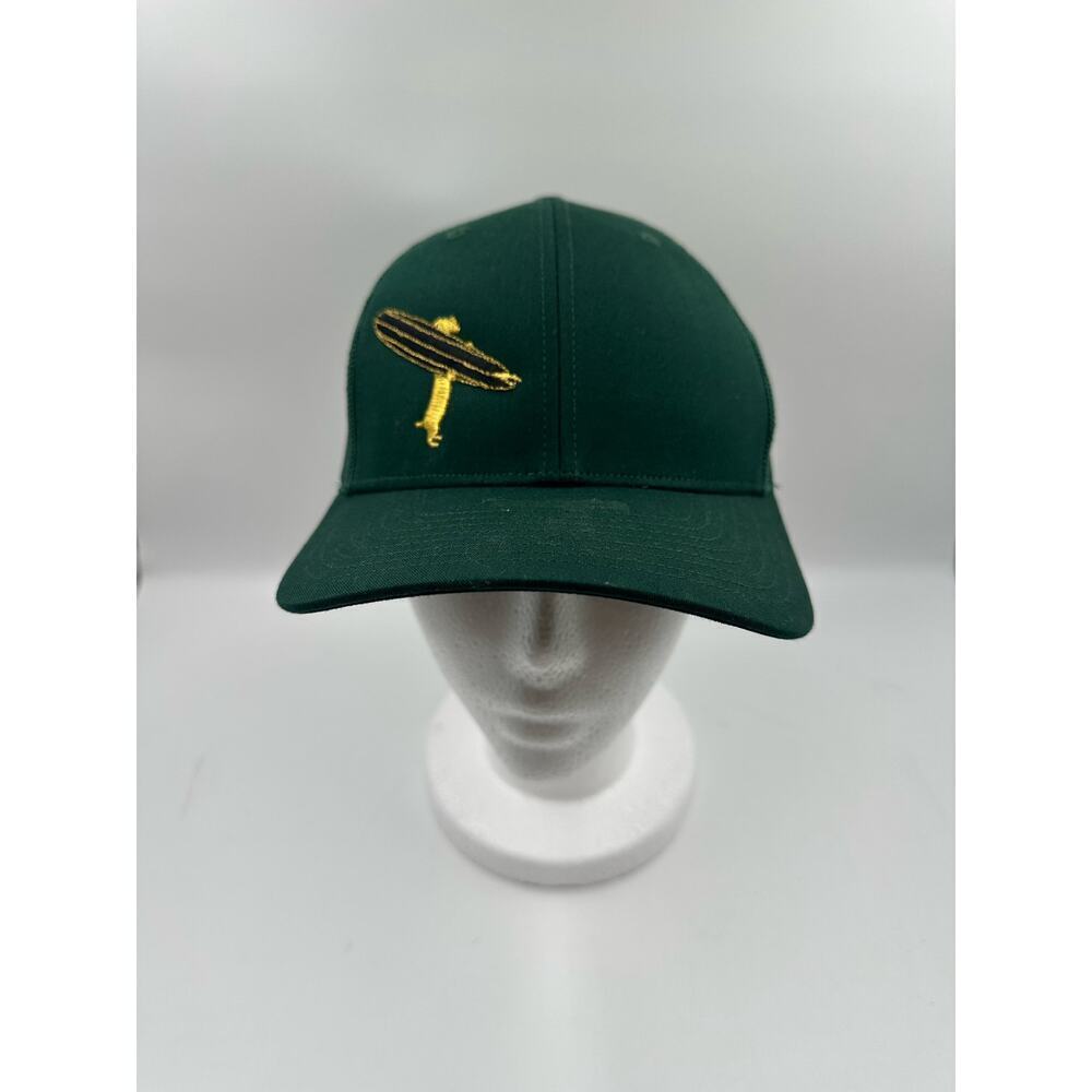 Dog with Surfboard Mesh Baseball Cap Hat - Adjustable - Green Gold Embroidered